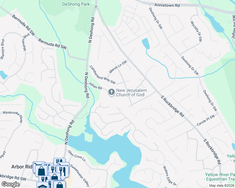 map of restaurants, bars, coffee shops, grocery stores, and more near 5239 Rockbridge Drive in Stone Mountain