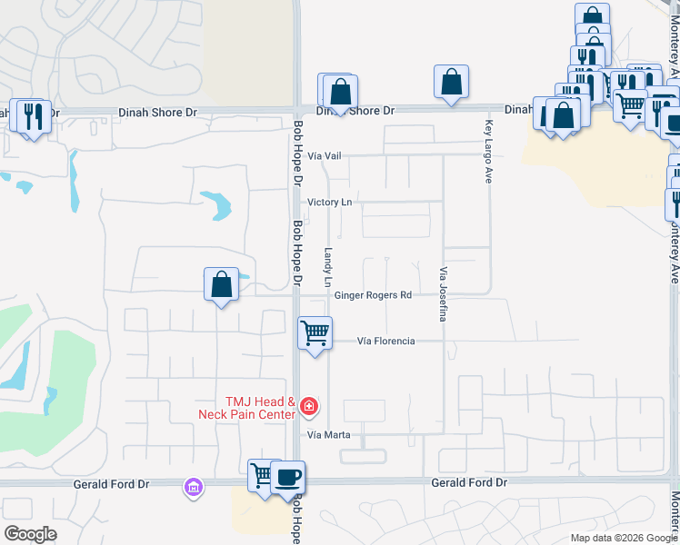map of restaurants, bars, coffee shops, grocery stores, and more near 72094 Ginger Rogers Road in Rancho Mirage