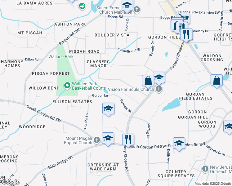 map of restaurants, bars, coffee shops, grocery stores, and more near 795 Gardner Street in Austell