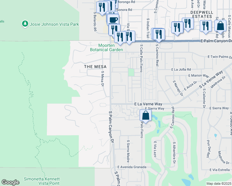 map of restaurants, bars, coffee shops, grocery stores, and more near 2010 La Merced Way in Palm Springs