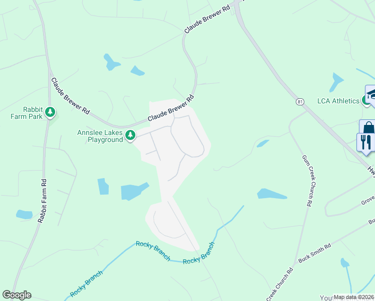 map of restaurants, bars, coffee shops, grocery stores, and more near 318 Annslee Circle in Loganville