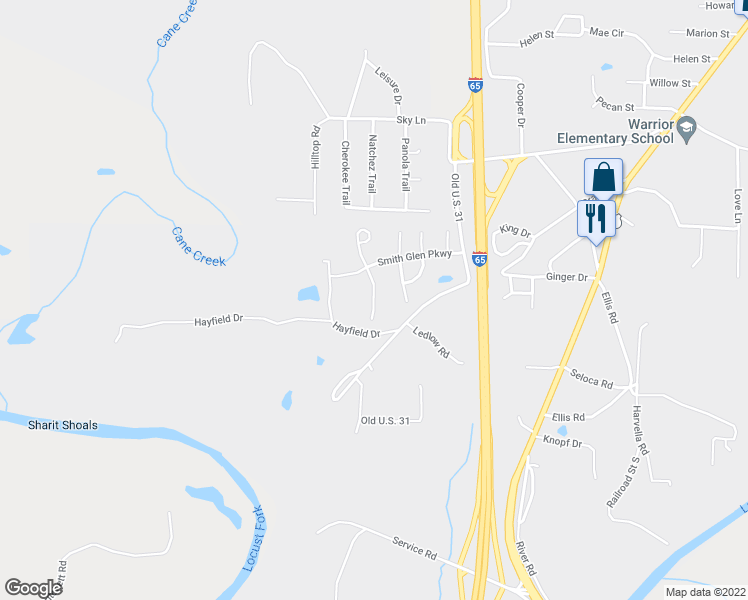 map of restaurants, bars, coffee shops, grocery stores, and more near 9328 Hoffman Place in Warrior
