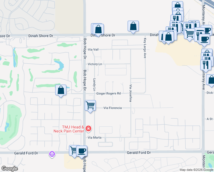 map of restaurants, bars, coffee shops, grocery stores, and more near 3 Echo Lane in Rancho Mirage