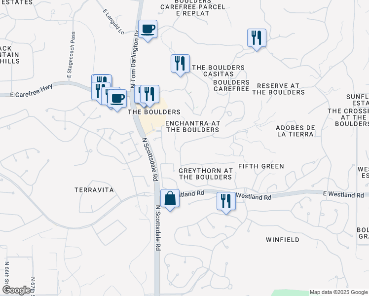 map of restaurants, bars, coffee shops, grocery stores, and more near 34125 North Boulders Parkway in Scottsdale
