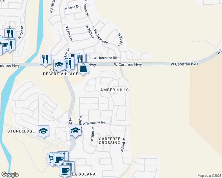 map of restaurants, bars, coffee shops, grocery stores, and more near 34212 North 23rd Glen in Phoenix