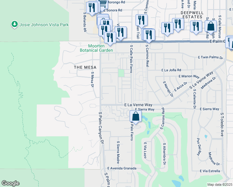 map of restaurants, bars, coffee shops, grocery stores, and more near 2071 Ramitas Way in Palm Springs