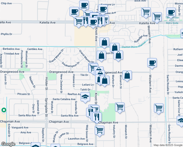 map of restaurants, bars, coffee shops, grocery stores, and more near 6904 Tiki Drive in Cypress