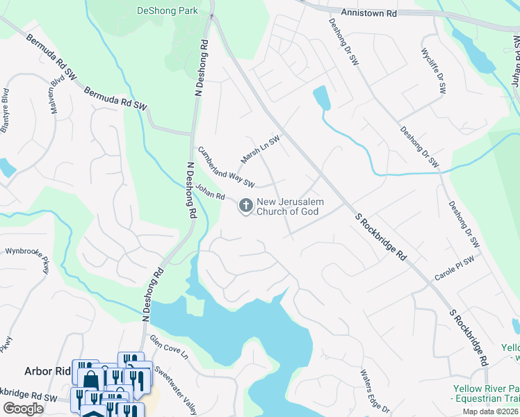 map of restaurants, bars, coffee shops, grocery stores, and more near 5239 Rockbridge Drive in Stone Mountain