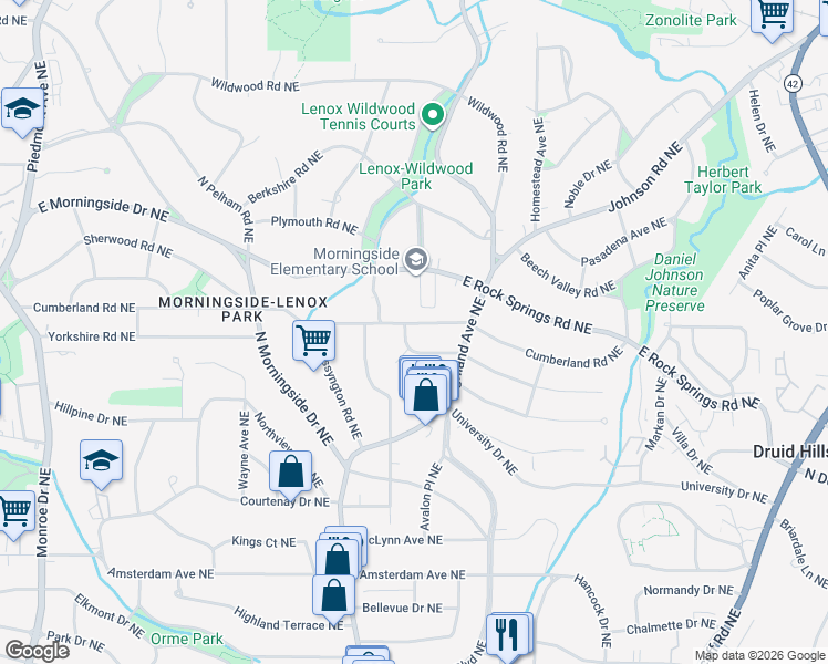 map of restaurants, bars, coffee shops, grocery stores, and more near 1056 Reeder Circle Northeast in Atlanta