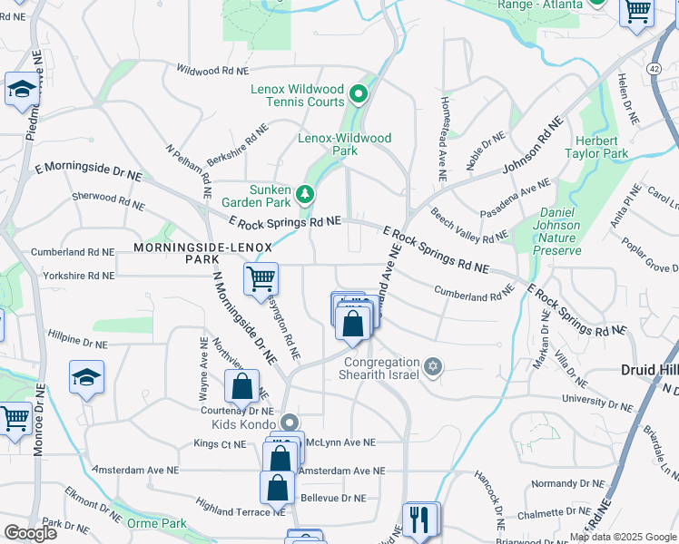 map of restaurants, bars, coffee shops, grocery stores, and more near 1056 Reeder Circle Northeast in Atlanta