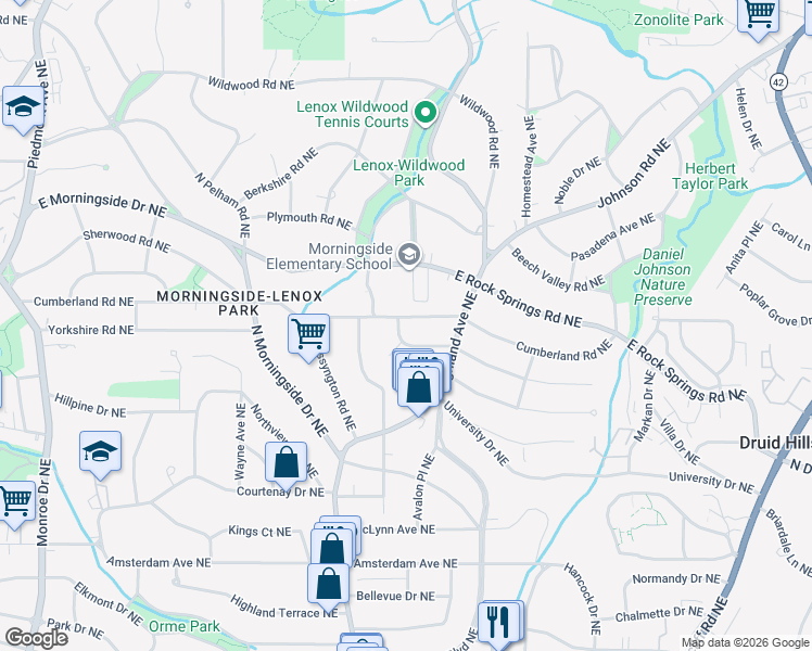 map of restaurants, bars, coffee shops, grocery stores, and more near 1056 Reeder Circle Northeast in Atlanta