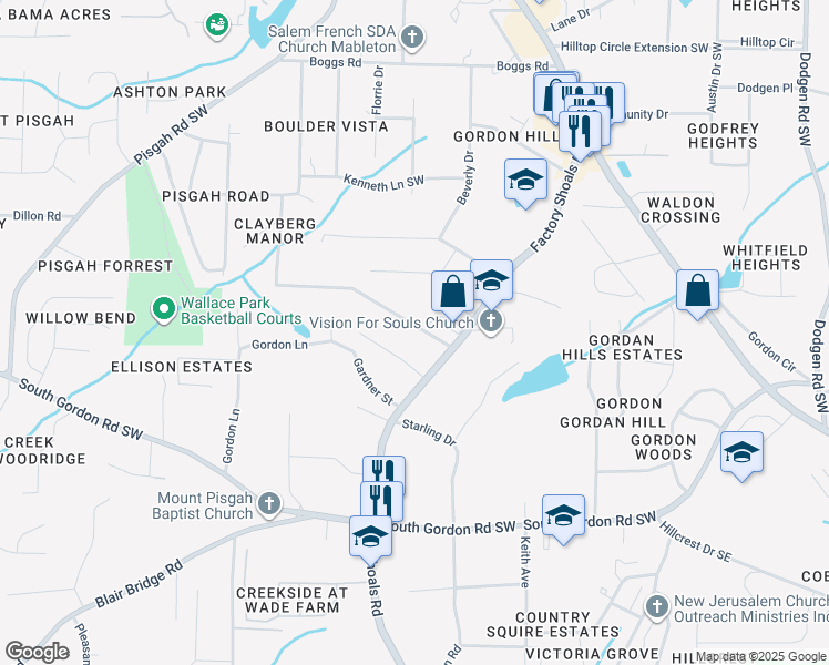 map of restaurants, bars, coffee shops, grocery stores, and more near 830 Howard Court Southwest in Mableton