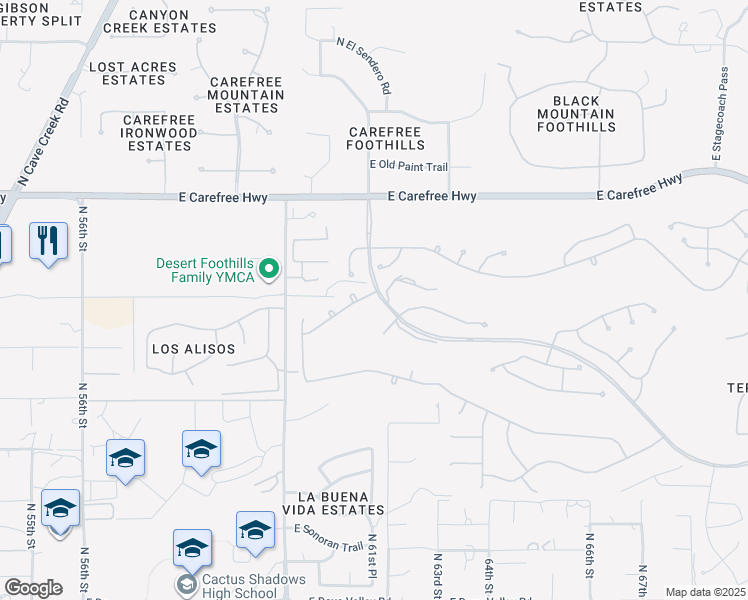 map of restaurants, bars, coffee shops, grocery stores, and more near 6193 East Brilliant Sky Drive in Scottsdale