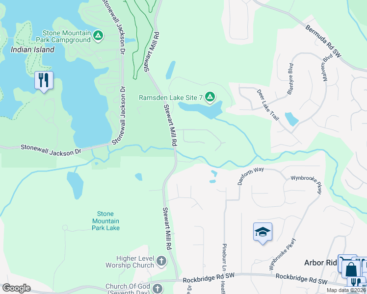 map of restaurants, bars, coffee shops, grocery stores, and more near 760 Pine Bark Road in Stone Mountain