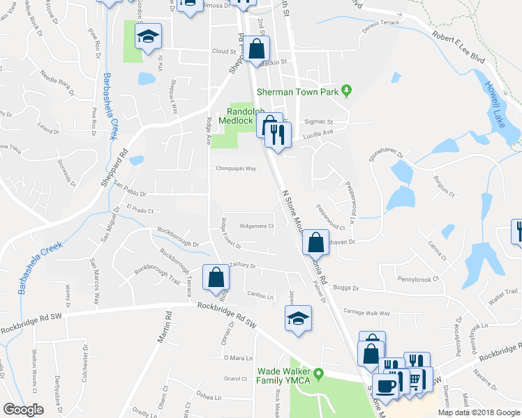 map of restaurants, bars, coffee shops, grocery stores, and more near 5233 Ridge Forest Drive in Stone Mountain