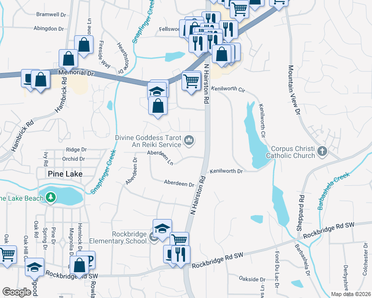 map of restaurants, bars, coffee shops, grocery stores, and more near 4753 Bantry Court in Stone Mountain