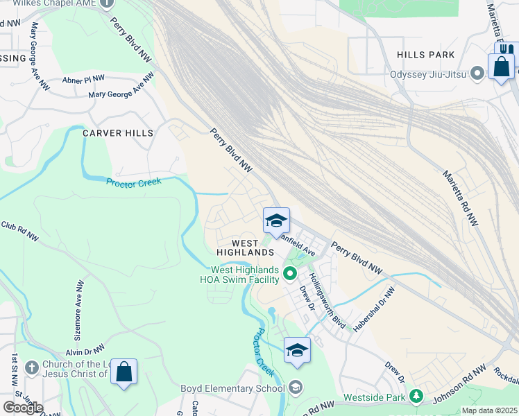 map of restaurants, bars, coffee shops, grocery stores, and more near 1937 Quarry Park Place NW in Atlanta