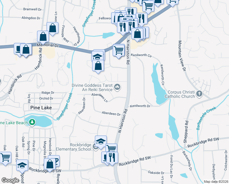 map of restaurants, bars, coffee shops, grocery stores, and more near 4753 Bantry Court in Stone Mountain