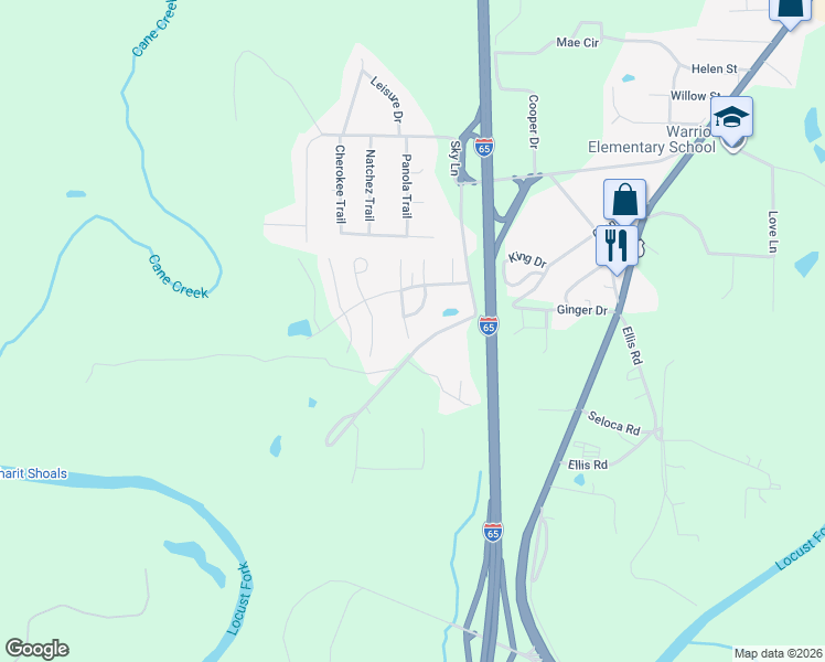 map of restaurants, bars, coffee shops, grocery stores, and more near 9223 Radford Place in Warrior
