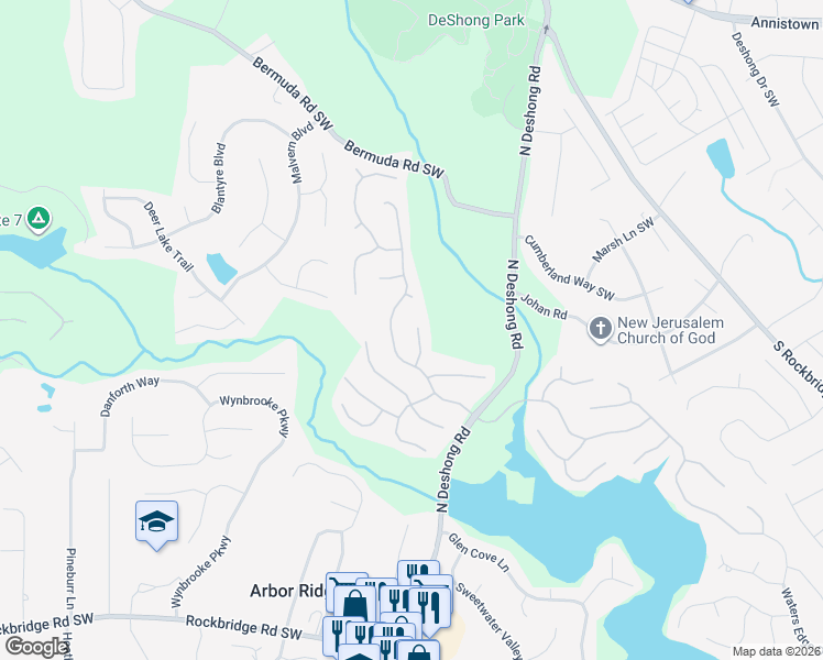 map of restaurants, bars, coffee shops, grocery stores, and more near 660 Scenic View in Stone Mountain