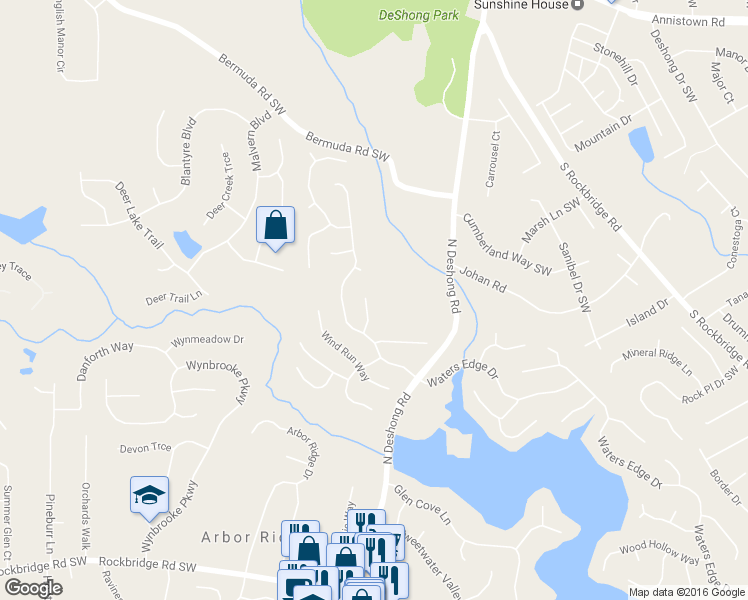 map of restaurants, bars, coffee shops, grocery stores, and more near 659 Scenic View in Stone Mountain