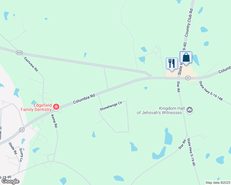 map of restaurants, bars, coffee shops, grocery stores, and more near 3 Stonehenge Circle in Edgefield