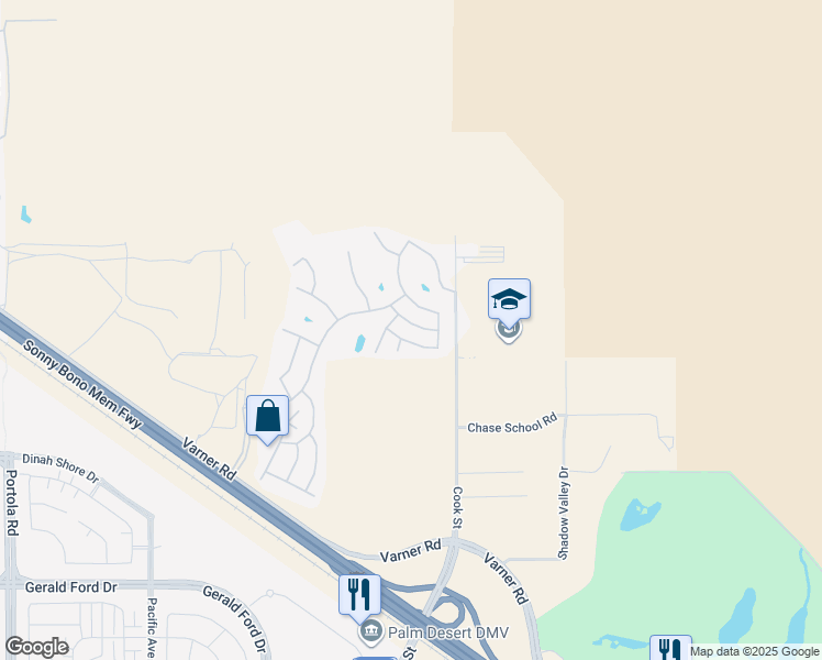 map of restaurants, bars, coffee shops, grocery stores, and more near 74909 Reins Road in Thousand Palms