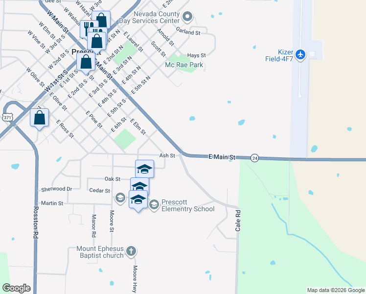 map of restaurants, bars, coffee shops, grocery stores, and more near 877 East Main Street in Prescott