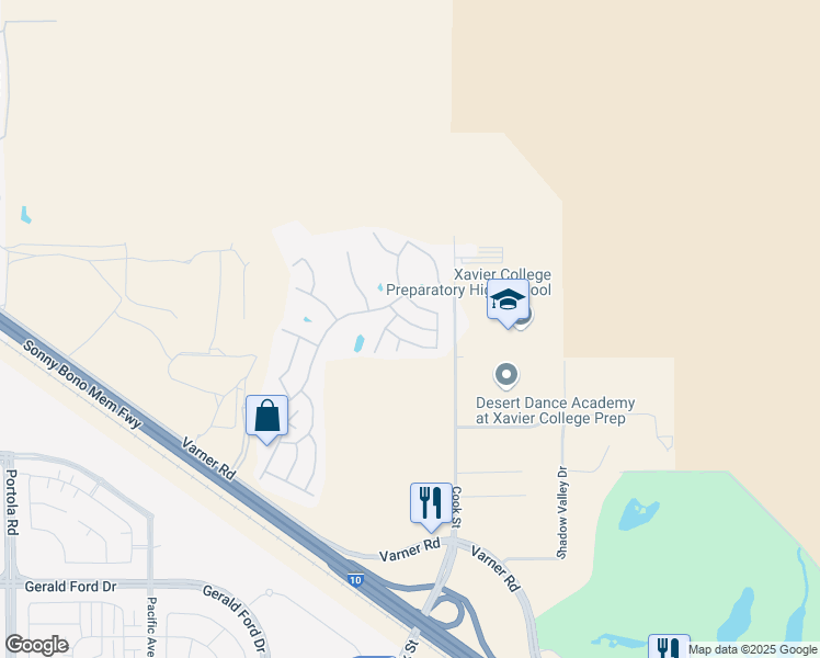 map of restaurants, bars, coffee shops, grocery stores, and more near 74909 Reins Road in Thousand Palms