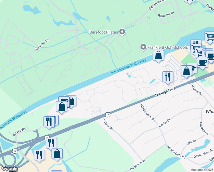 map of restaurants, bars, coffee shops, grocery stores, and more near 977 Briarwood Drive in Myrtle Beach