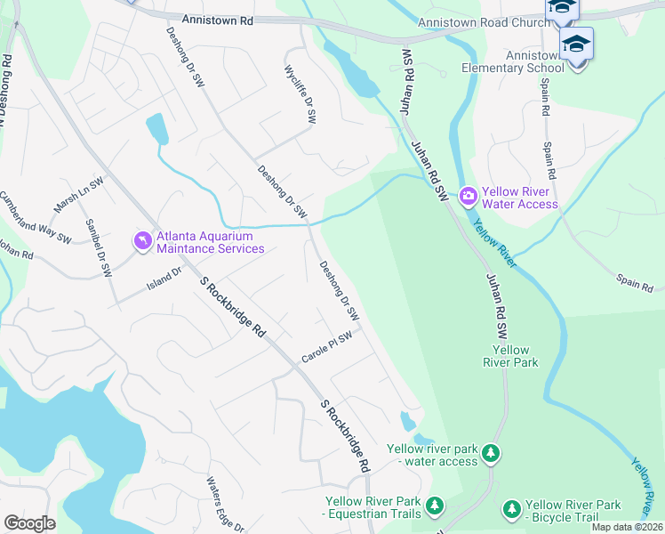 map of restaurants, bars, coffee shops, grocery stores, and more near 3223 Deshong Drive Southwest in Stone Mountain