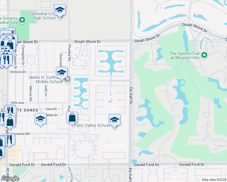 map of restaurants, bars, coffee shops, grocery stores, and more near 35010 Vista Del Ladero in Rancho Mirage