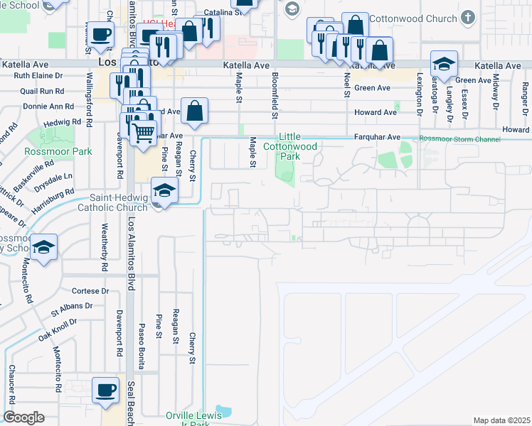 map of restaurants, bars, coffee shops, grocery stores, and more near 3855 Constitution Avenue in Los Alamitos
