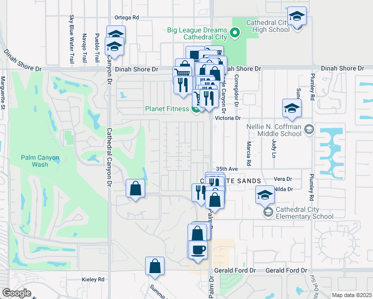 map of restaurants, bars, coffee shops, grocery stores, and more near 82 Sand Creek in Cathedral City