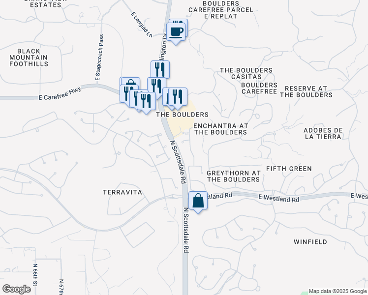 map of restaurants, bars, coffee shops, grocery stores, and more near 35070 North 72nd Place in Scottsdale