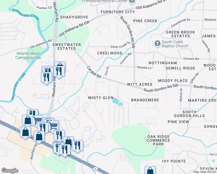 map of restaurants, bars, coffee shops, grocery stores, and more near 2015 McEwen Circle in Austell