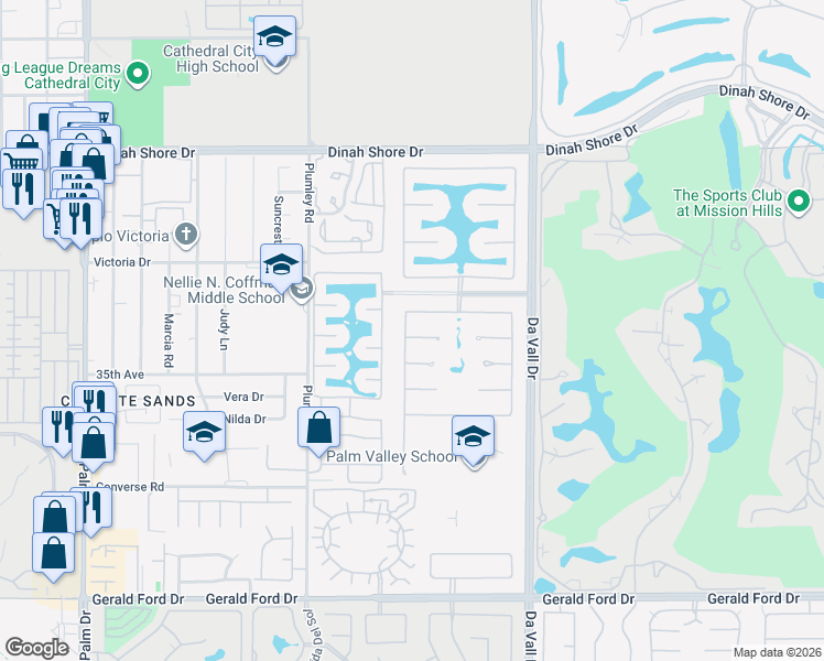map of restaurants, bars, coffee shops, grocery stores, and more near 35101 Vista Del Aqua in Rancho Mirage