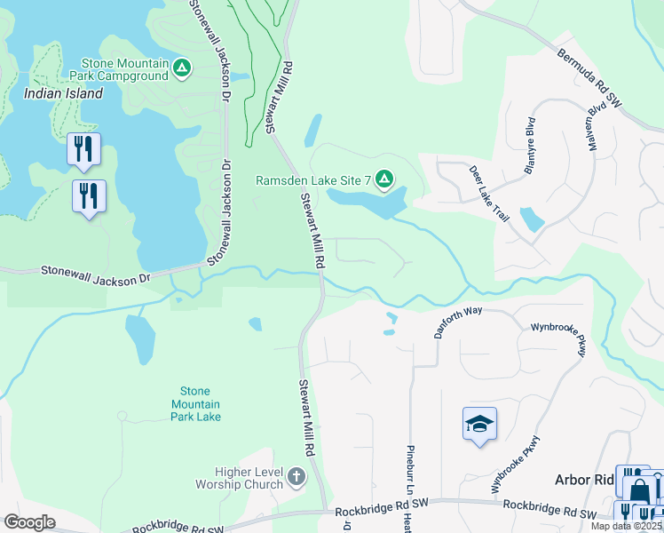 map of restaurants, bars, coffee shops, grocery stores, and more near 760 Pine Bark Road in Stone Mountain