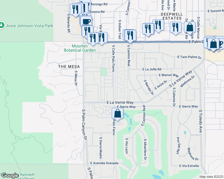 map of restaurants, bars, coffee shops, grocery stores, and more near 2021 South Calle Palo Fierro in Palm Springs