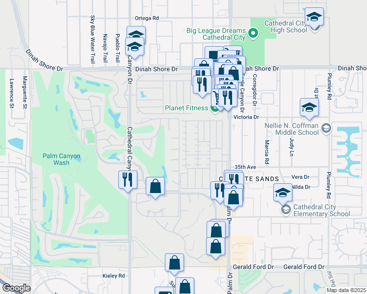 map of restaurants, bars, coffee shops, grocery stores, and more near 82 Sand Creek in Cathedral City