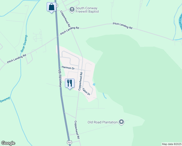 map of restaurants, bars, coffee shops, grocery stores, and more near 308 Ayrie Court in Conway
