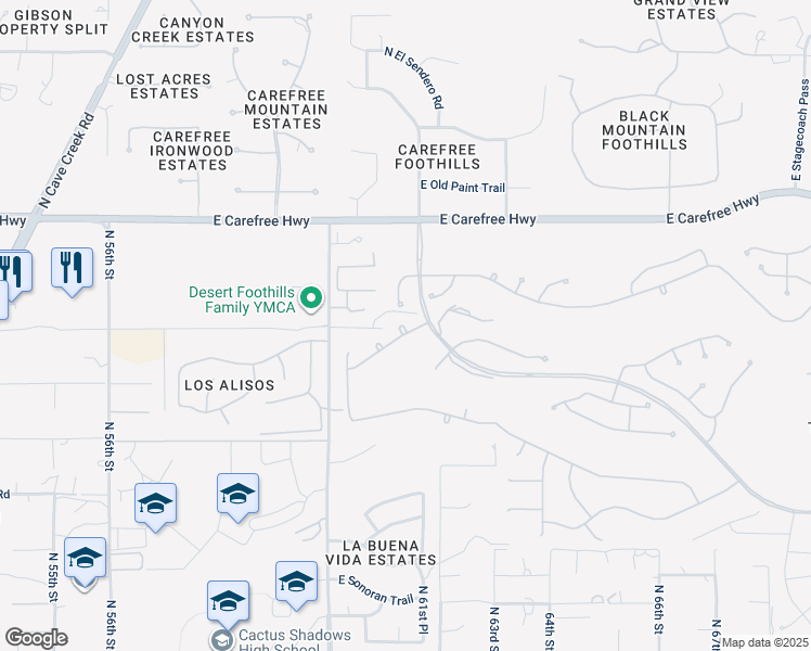 map of restaurants, bars, coffee shops, grocery stores, and more near 6128 East Brilliant Sky Drive in Scottsdale