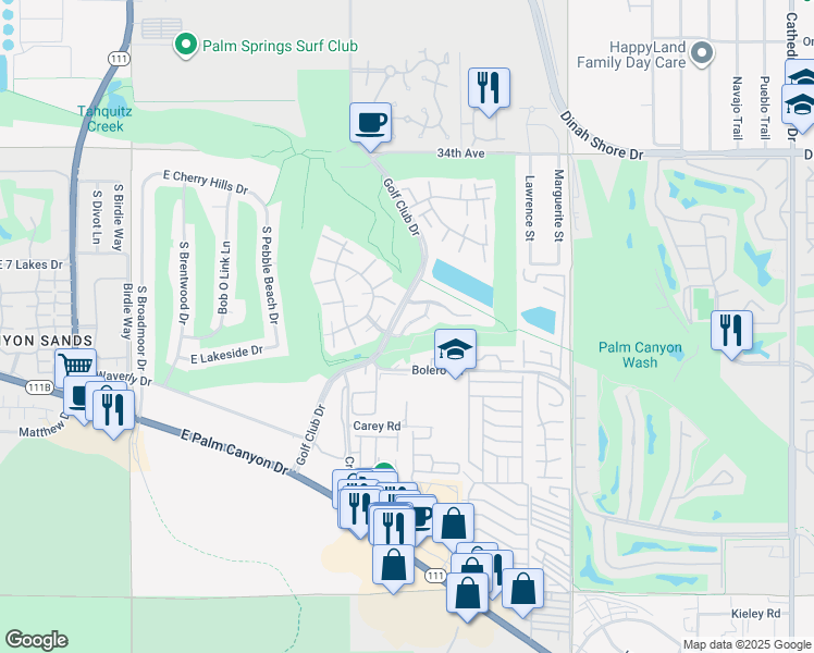map of restaurants, bars, coffee shops, grocery stores, and more near 55 Calle De Las Nubes in Palm Springs