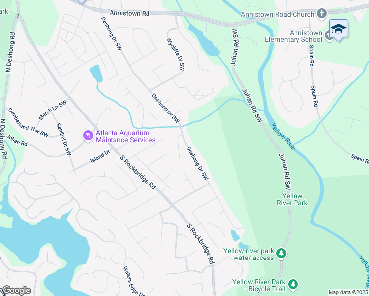 map of restaurants, bars, coffee shops, grocery stores, and more near 3193 Deshong Drive Southwest in Stone Mountain