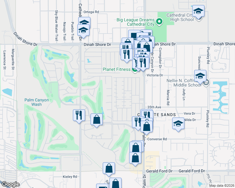 map of restaurants, bars, coffee shops, grocery stores, and more near 82 Sand Creek in Cathedral City