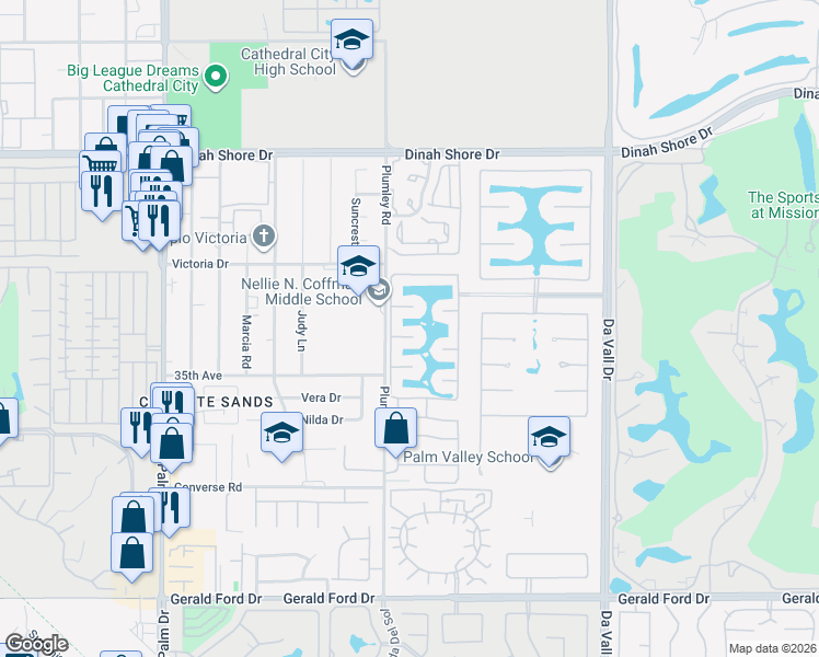 map of restaurants, bars, coffee shops, grocery stores, and more near 8 Lake Como Court in Rancho Mirage