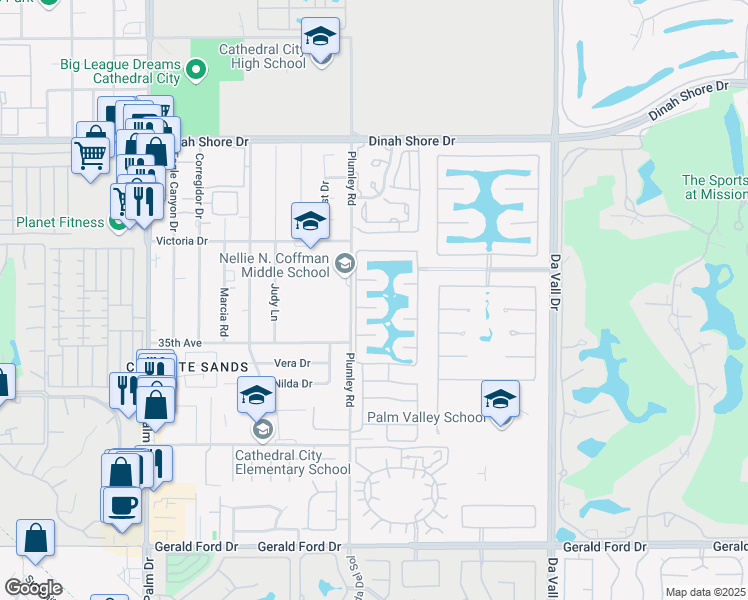 map of restaurants, bars, coffee shops, grocery stores, and more near 8 Lake Como Court in Rancho Mirage