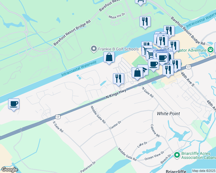 map of restaurants, bars, coffee shops, grocery stores, and more near 815 Sparrow Hollow in Myrtle Beach
