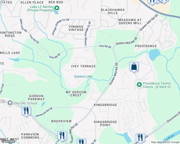 map of restaurants, bars, coffee shops, grocery stores, and more near 6419 Ivey Terrace Drive Southeast in Mableton