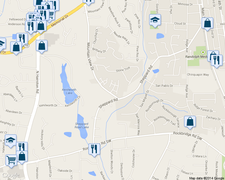 map of restaurants, bars, coffee shops, grocery stores, and more near 633 Garden Walk Dr in Stone Mountain
